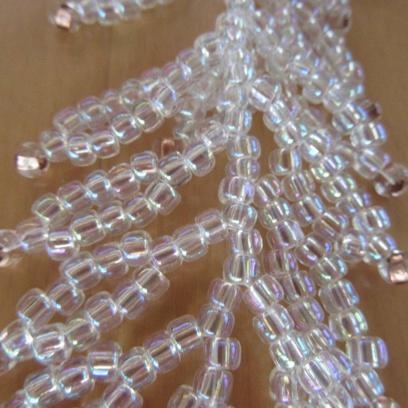 Iridescent white & copper bead lariat necklace & pierced dangling hoop earrings - Picture 16 of 16